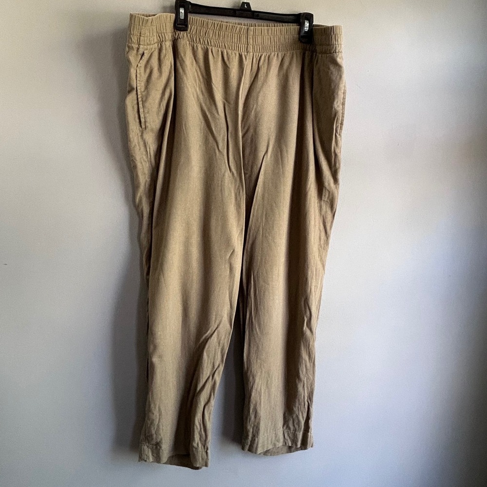 Old Navy Women XXL Straight Leg Linen Rayon Pants Dark Khaki Comfort Waist